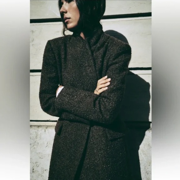 Zara khaki long wool blend boucle double breasted blazer coat NWT - Picture 13 of 13